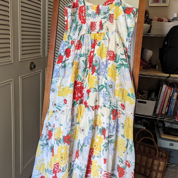 Urban Outfitters Shoulder Tie Floral Colorful Summer Midi Cottage Dress - Picture 4 of 16